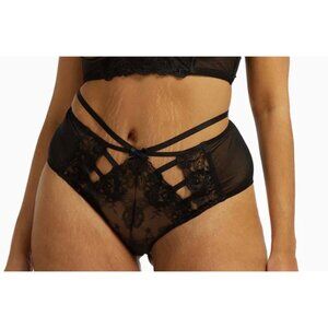 GABI FRESH X PLAYFUL PROMISES Sheer Black Lace Eliza Panties with Waist Strap, S